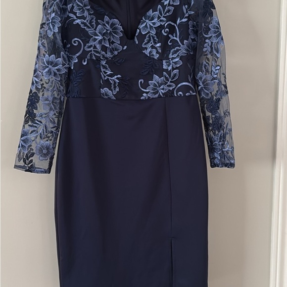 Blue Off the Shoulder Long Sleeve Sheath Dress. Ptp 18” lenght 37.5” - Picture 4 of 10